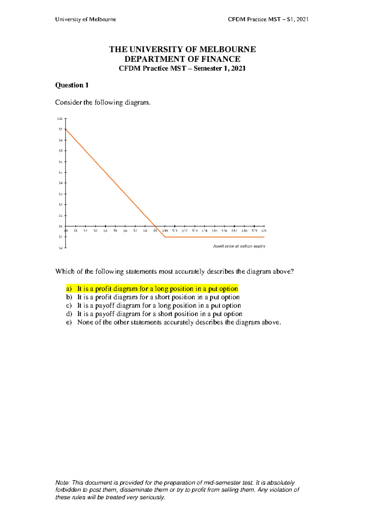 CFDM 2021 S1 Practice Mid-Semester Test Questions and Answers - Studocu