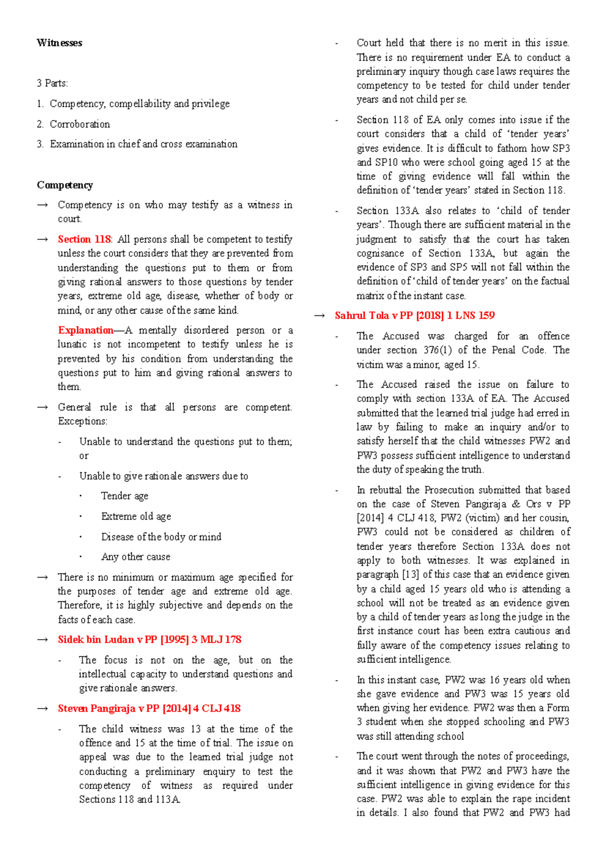 Evidence Law: Chapter 5 (Witnesses) - Competency & Privilege Analysis ...