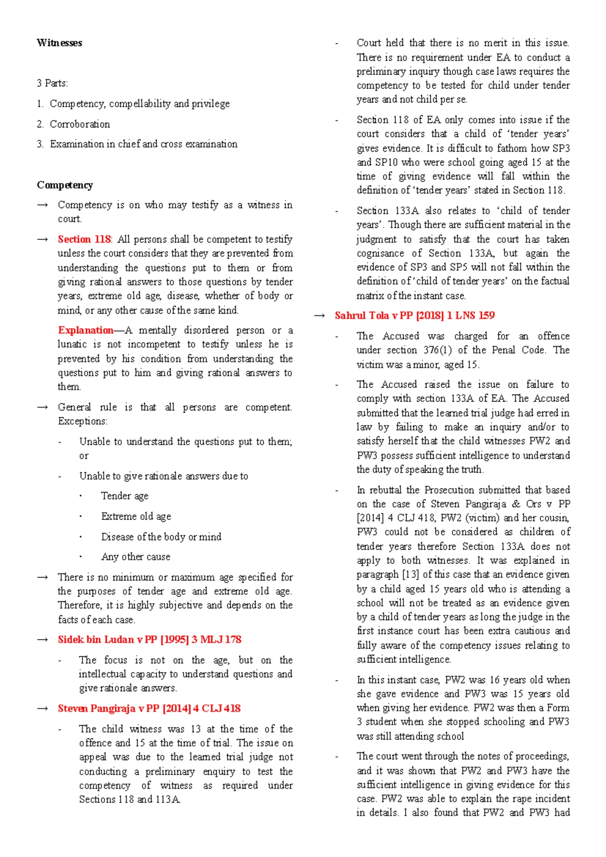LAW 402: Evidence II - Tutorial 2 Analysis & Case Evaluations - Studocu