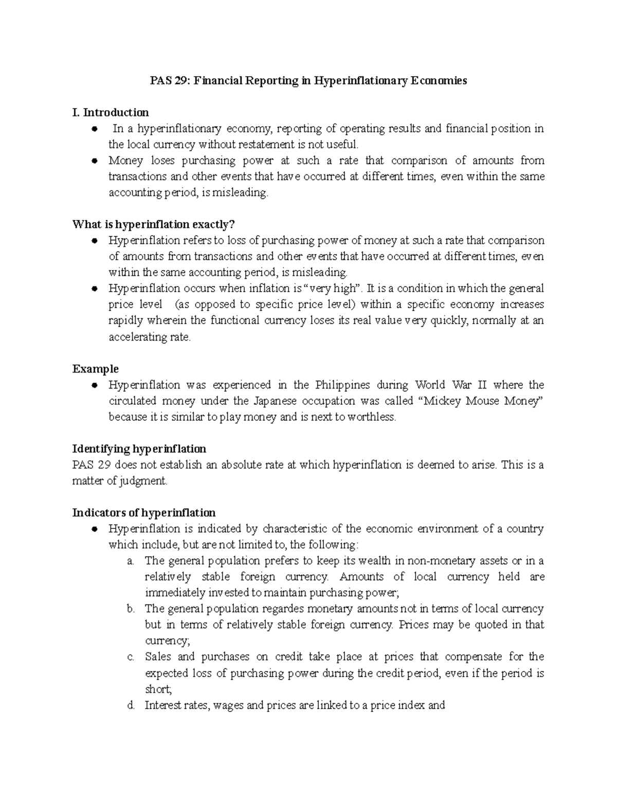 IAS 29 - Handout on Financial Reporting in Hyperinflationary Economies ...