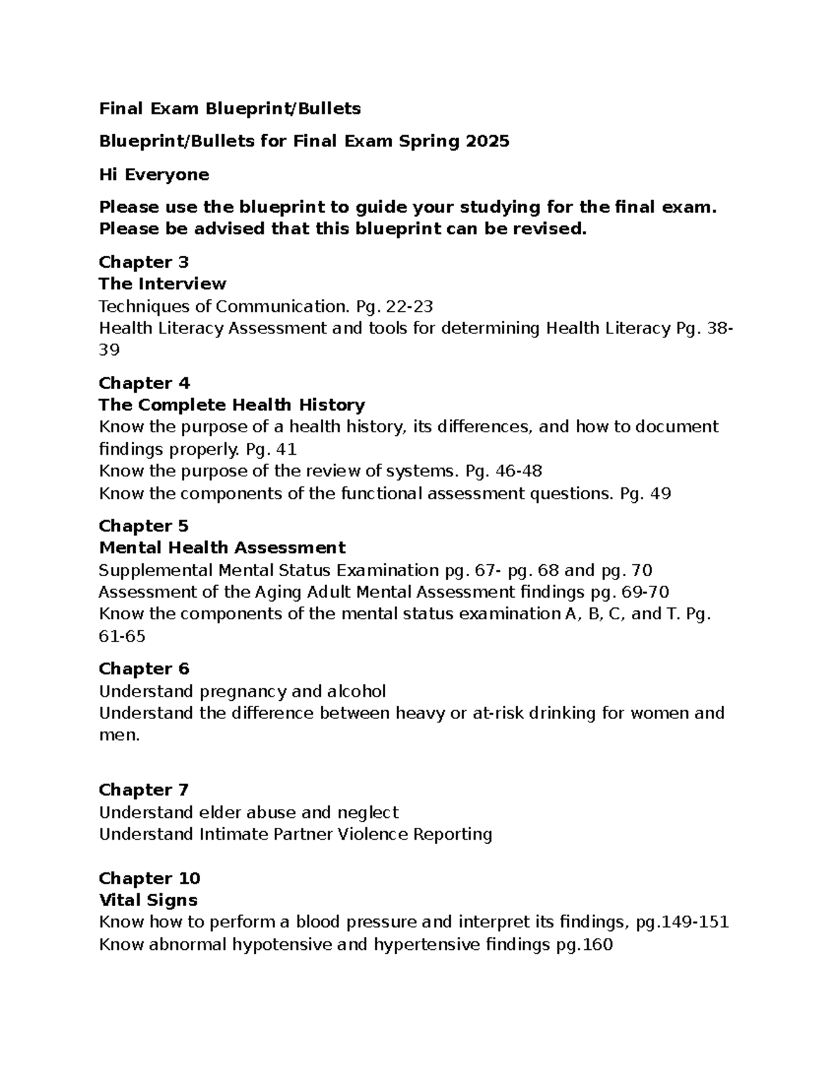 Final Exam Blueprint for Nursing Spring 2025 Study Guide - Studocu