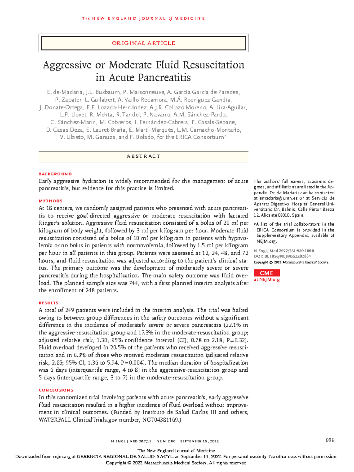 Fluid Resuscitation in Acute Pancreatitis: NEJM 2022 Study Insights ...