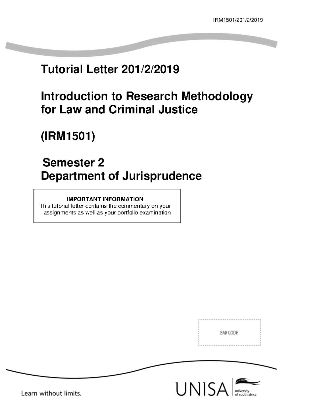 IRM1501 Tutorial Letter 201: Research Methodology & Case Studies 2019 ...