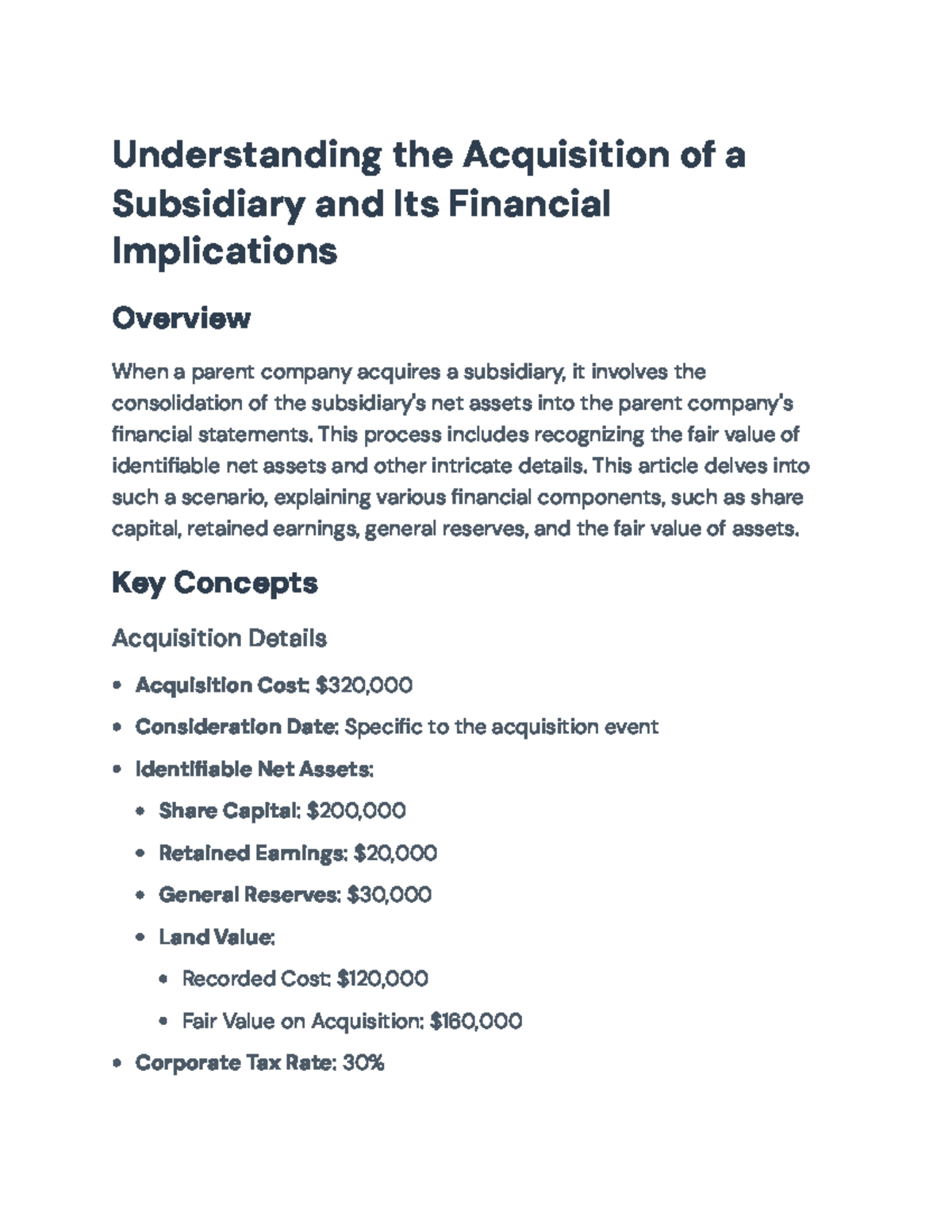Understanding Subsidiary Acquisition and Financial Implications (FIN ...