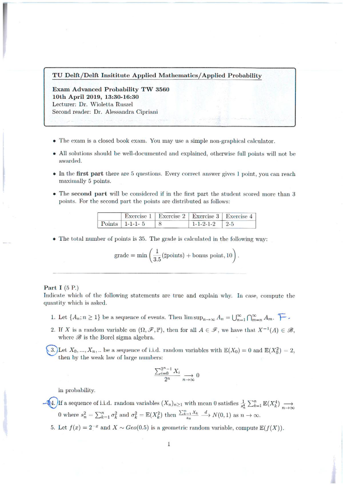 Advanced Probability Exercises and Solutions - AP 101 - Studeersnel