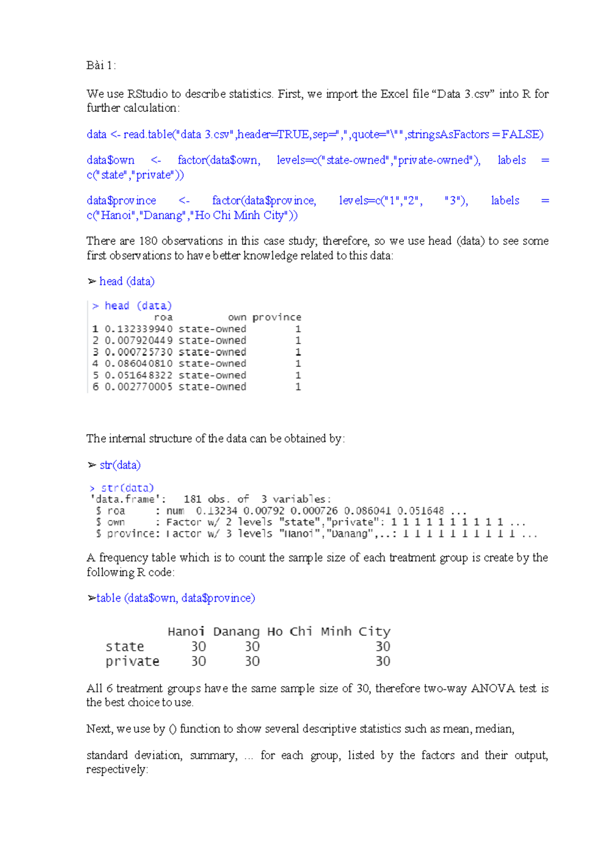 FMT HANU - BES - R Code for ANOVA Case Study Analysis - Studocu