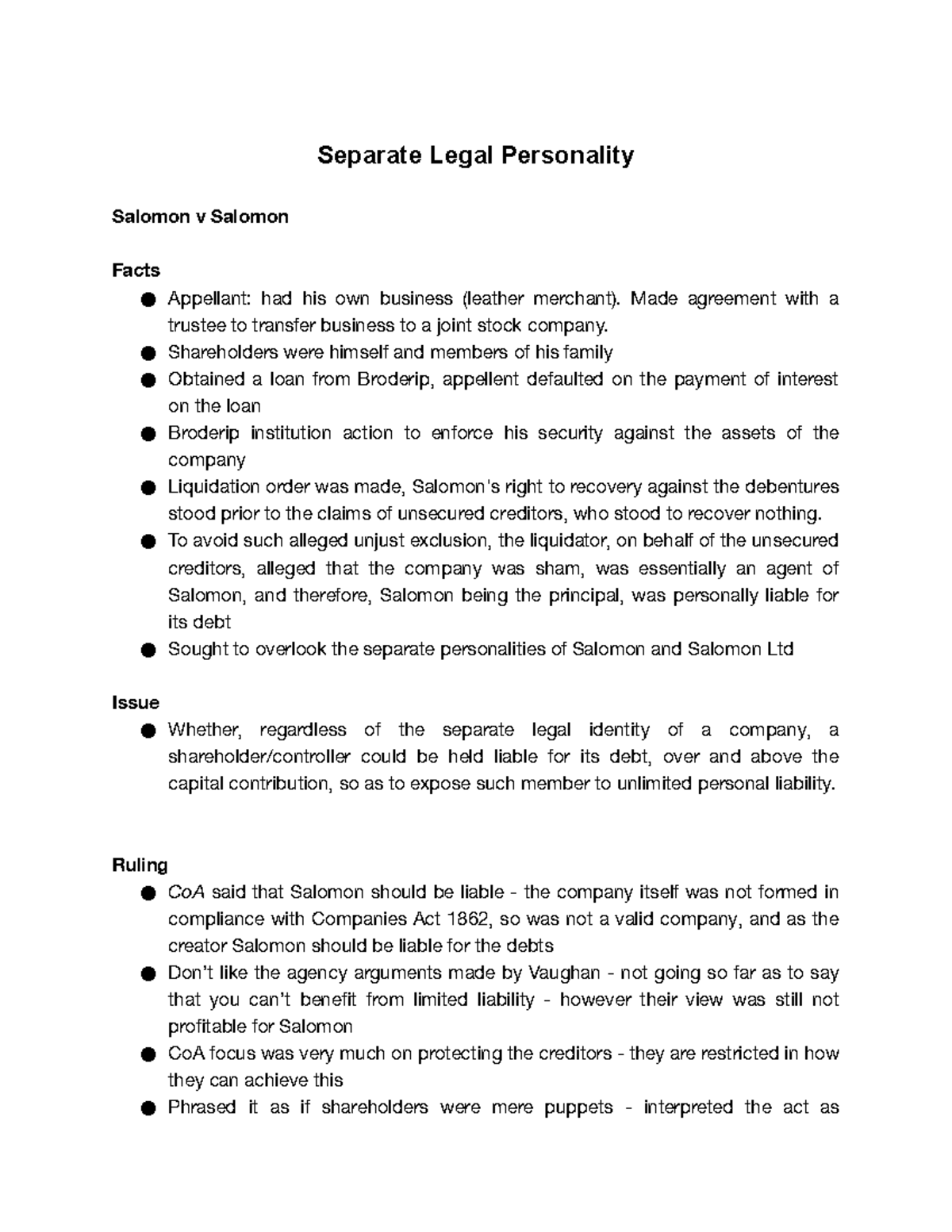 Topic 2 - Separate Legal Personality and the Corporate Veil (LAW101 ...