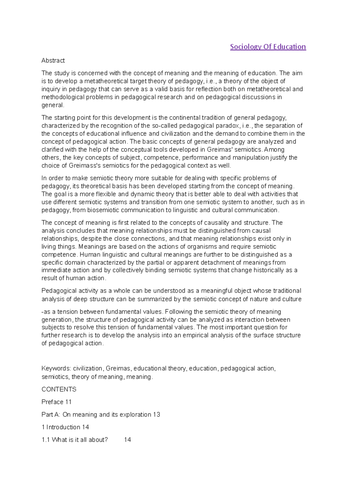 Sociology Of Education Contents 1 - Sociology Of Education Abstract The ...
