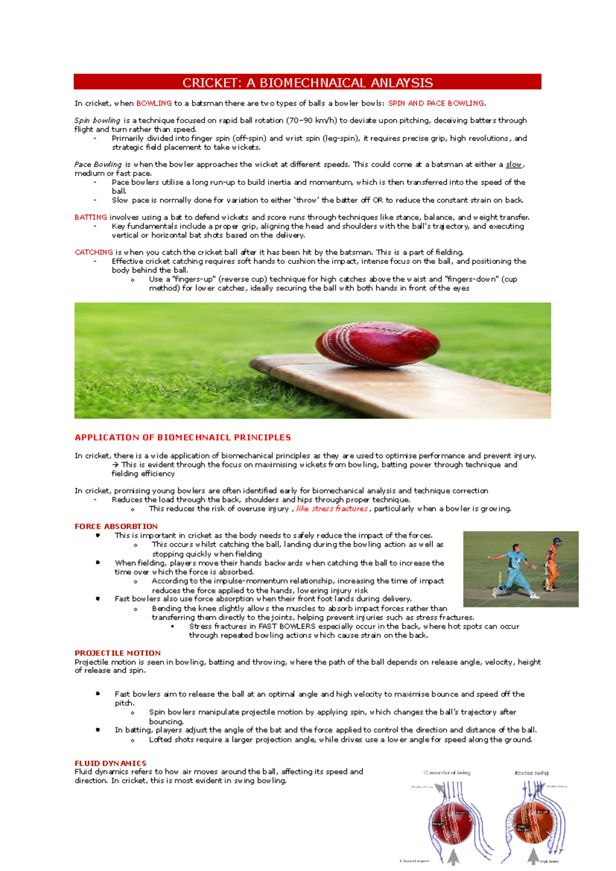 CRICKET: A BIOMECHANICAL ANALYSIS OF BOWLING AND BATTING - Studocu