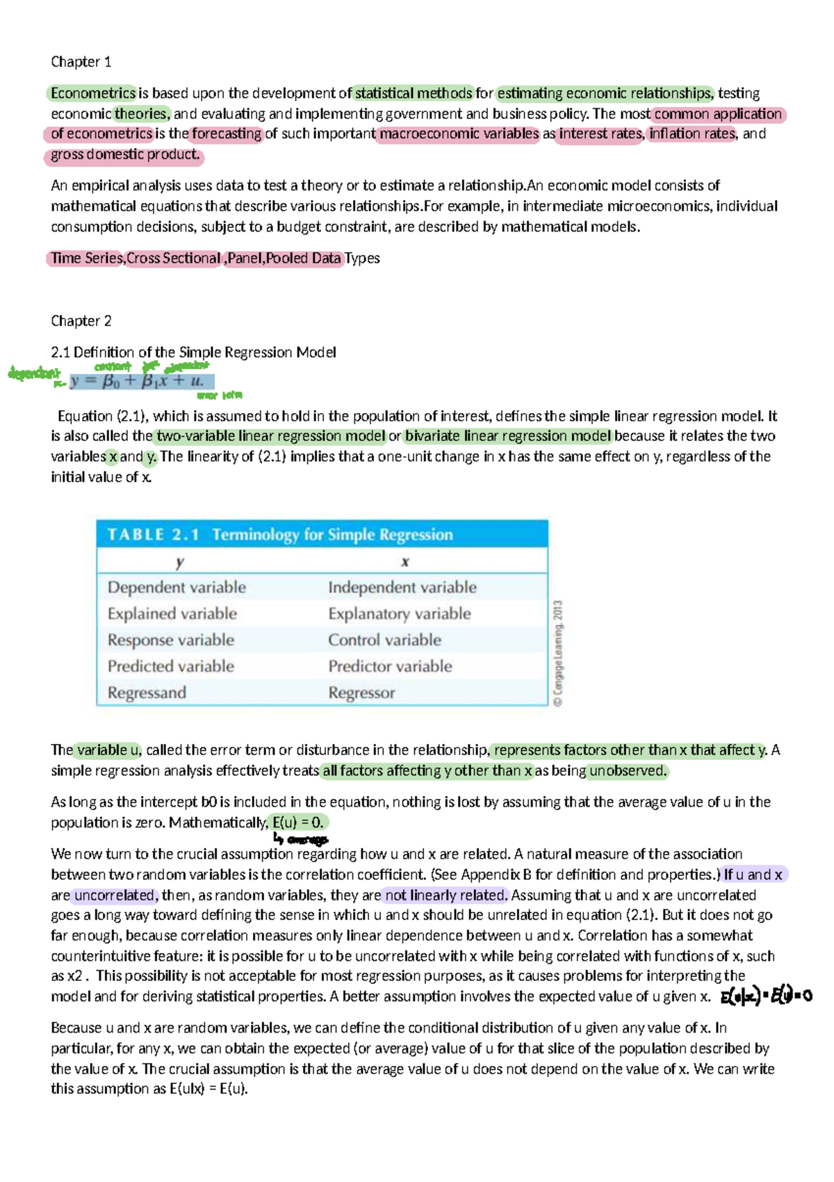 Econometrics CH1-4: Key Concepts and Summaries - Studocu