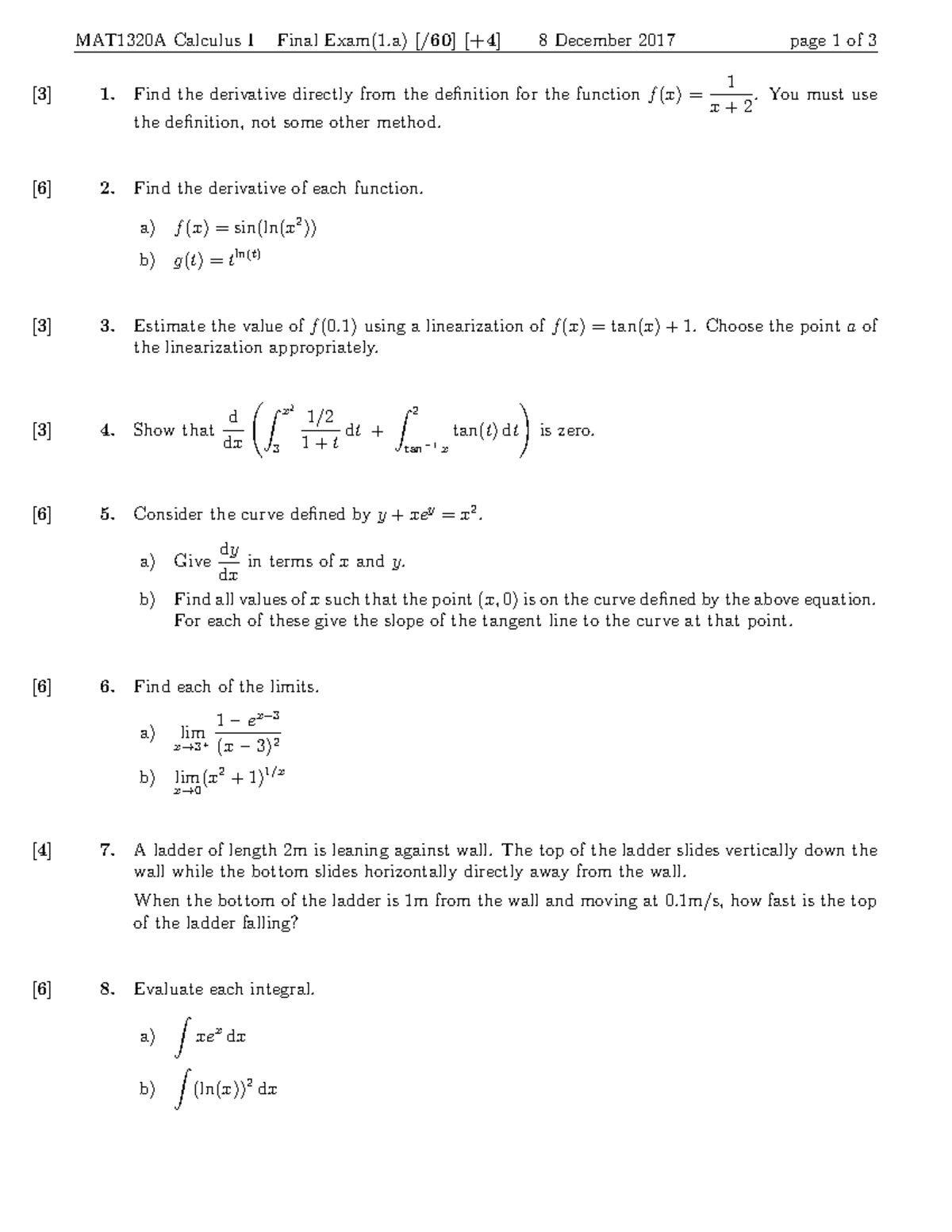 FINAL EXAM PRACTICE TEST 2 (MAT1320A) with Solutions - Studocu