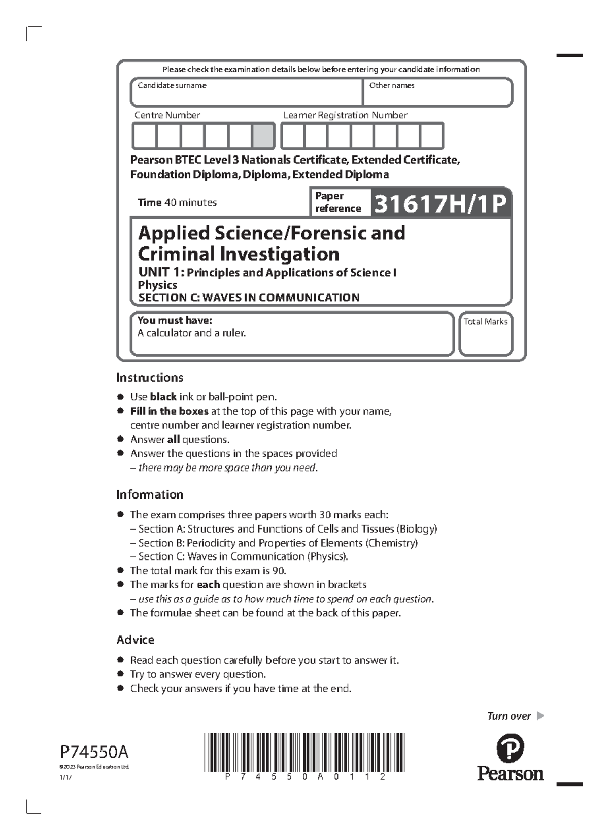 Physics Unit 1 2023 - Past Paper (Section C: Waves in Communication ...