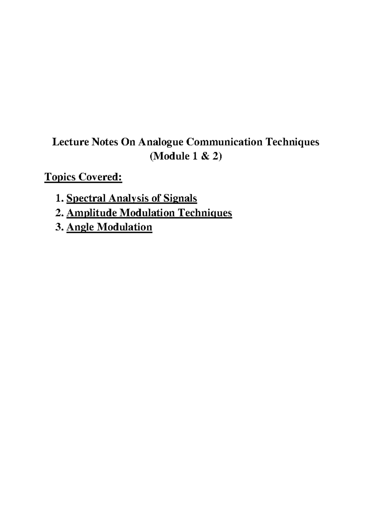 Lecture Notes on Analogue Communication Techniques - ENG 1428643367 ...