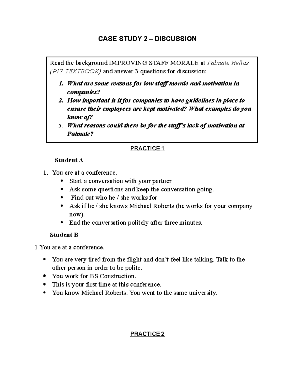 SELF Study - Case Study 2: Conference Conversation Practices - Studocu