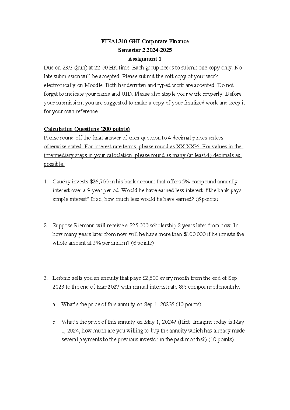 FINA1310 Corporate Finance Semester 2 Assignment 1 Guidelines - Studocu