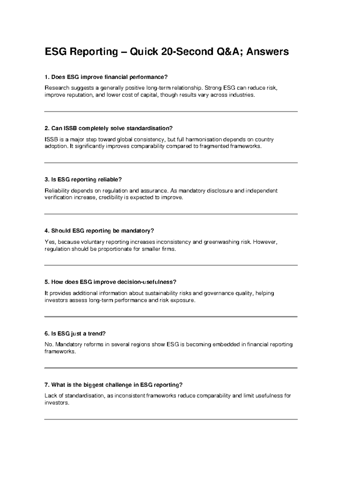 ESG Reporting Insights: Quick Answers for Effective Analysis - Studocu