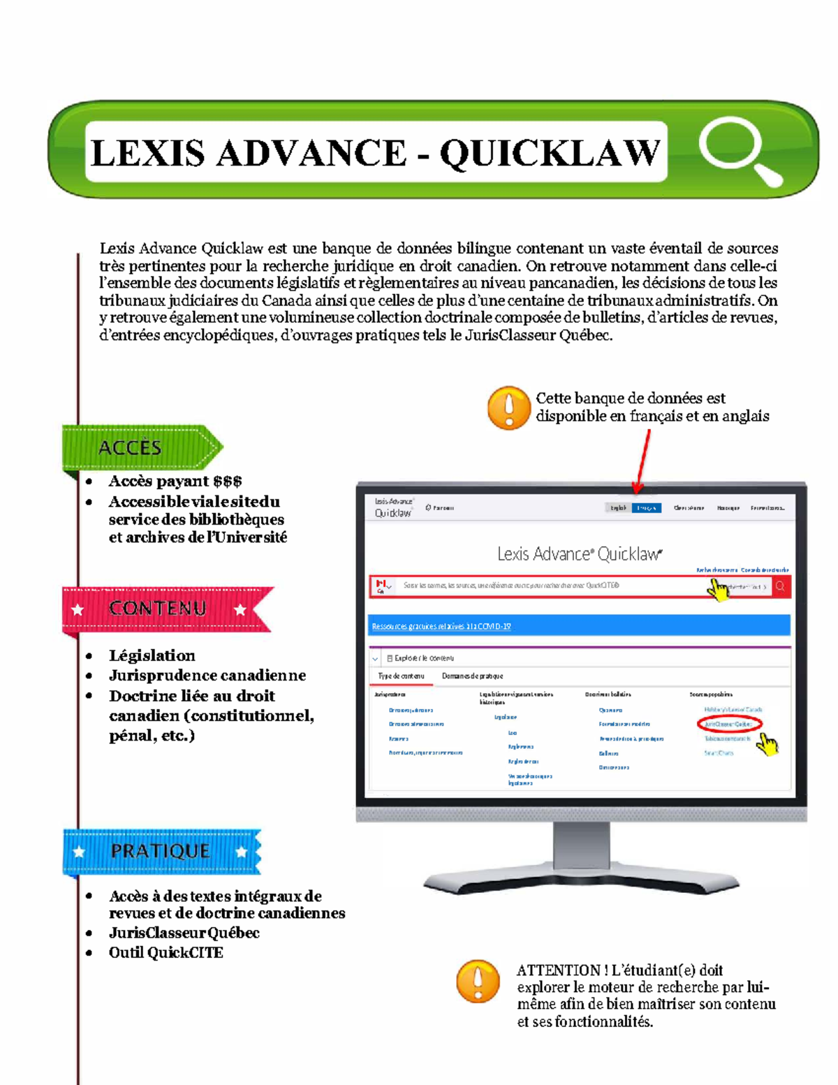 Lexis Advance Quicklaw: Guide Pédagogique et Fonctionnalités - Studocu