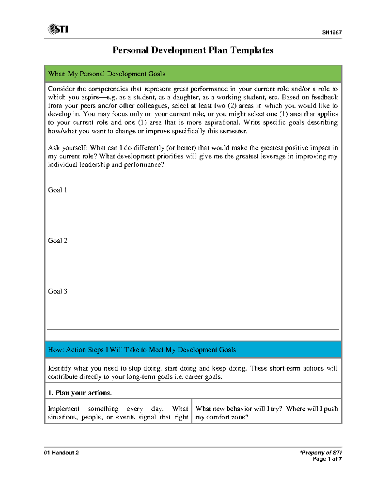 SH1687 Personal Development Plan Template: Goals & Action Steps - Studocu