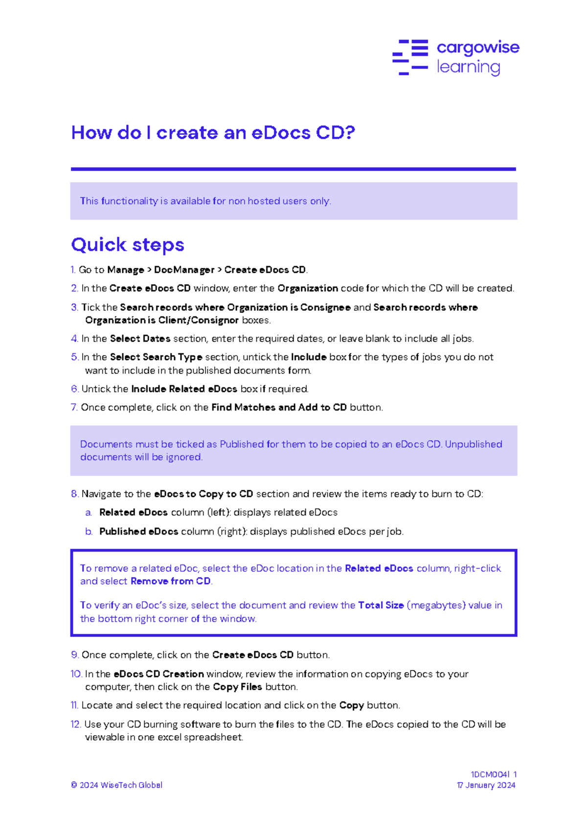 1DCM004 - Creating eDocs CD for Non-Hosted Users Guide - Studocu