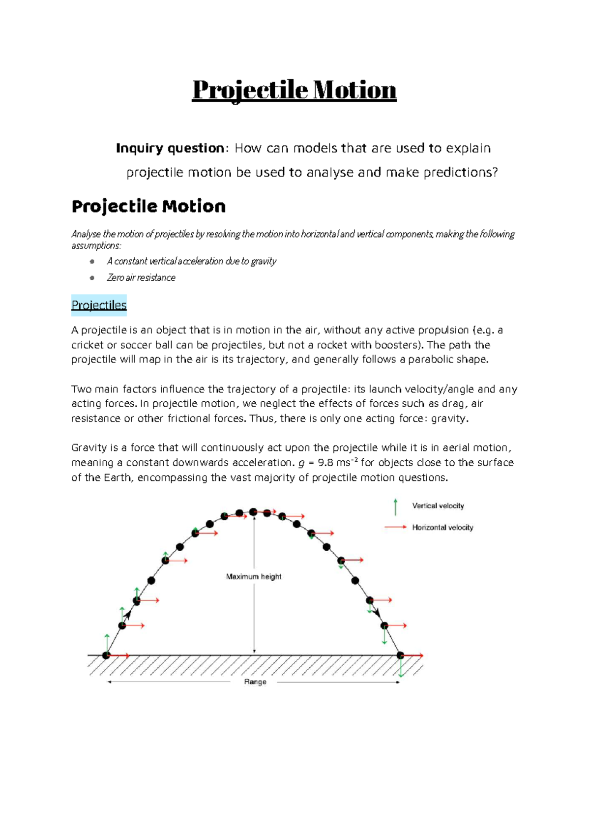 Phys M5 - Comprehensive Notes on Projectile Motion & Gravity - Studocu