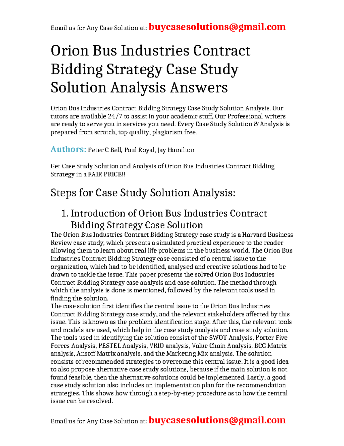 Orion Bus Industries Contract Bidding Strategy Case Study Solution ...
