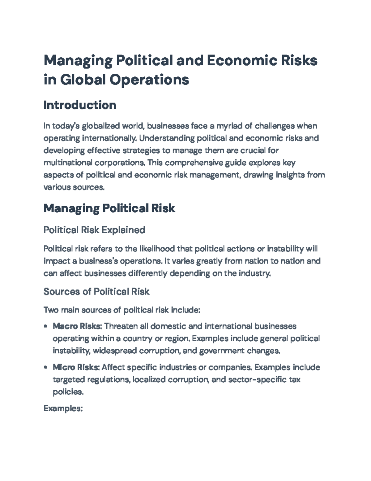 Managing Political and Economic Risks in Global Operations - Managing ...
