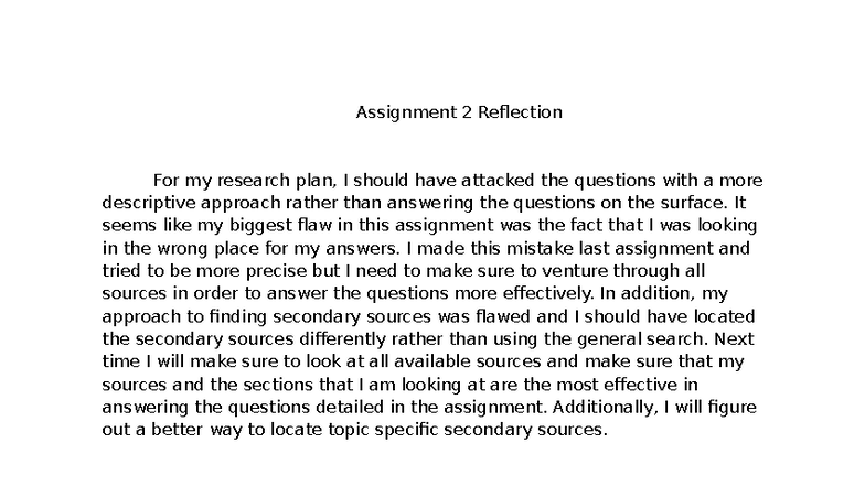 Assignment 2 Reflection: Improving Research Strategies - Studocu