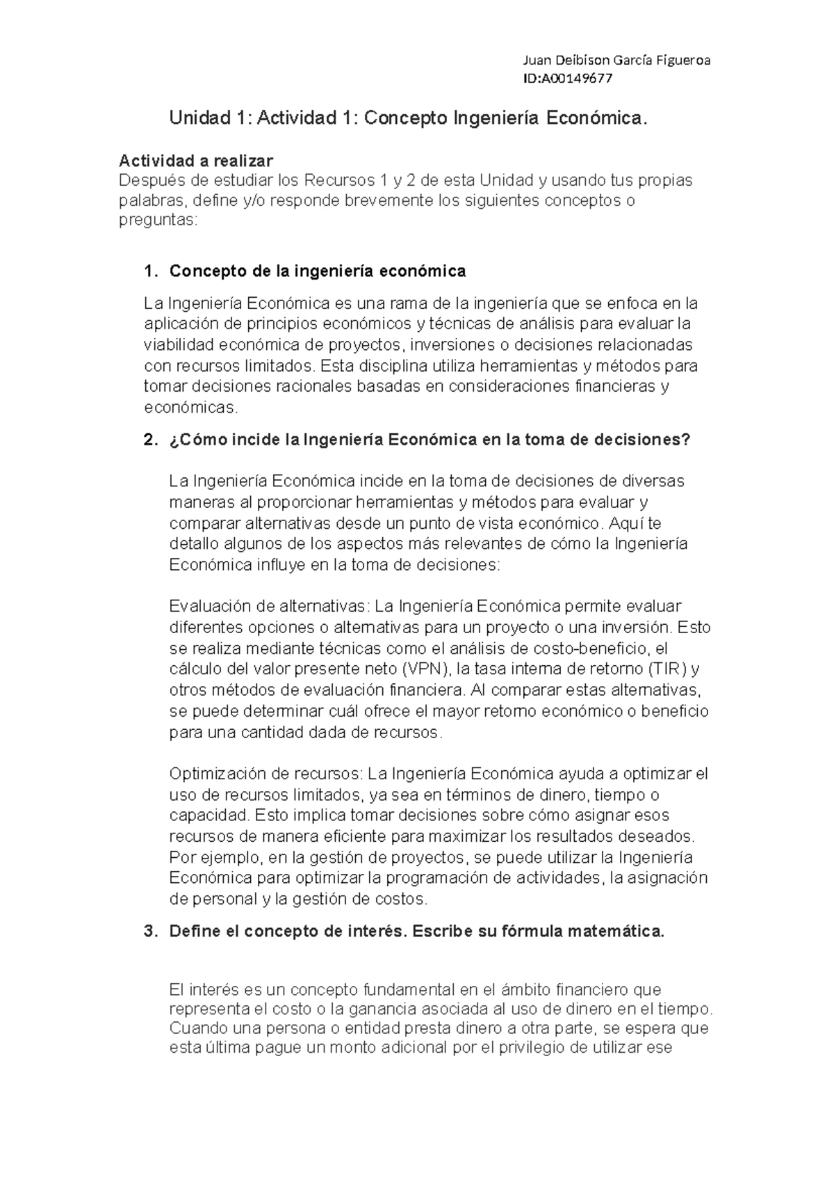 Unidad 1: Actividad 2 sobre Tasa de Interés y Retornos Finanzas - Studocu