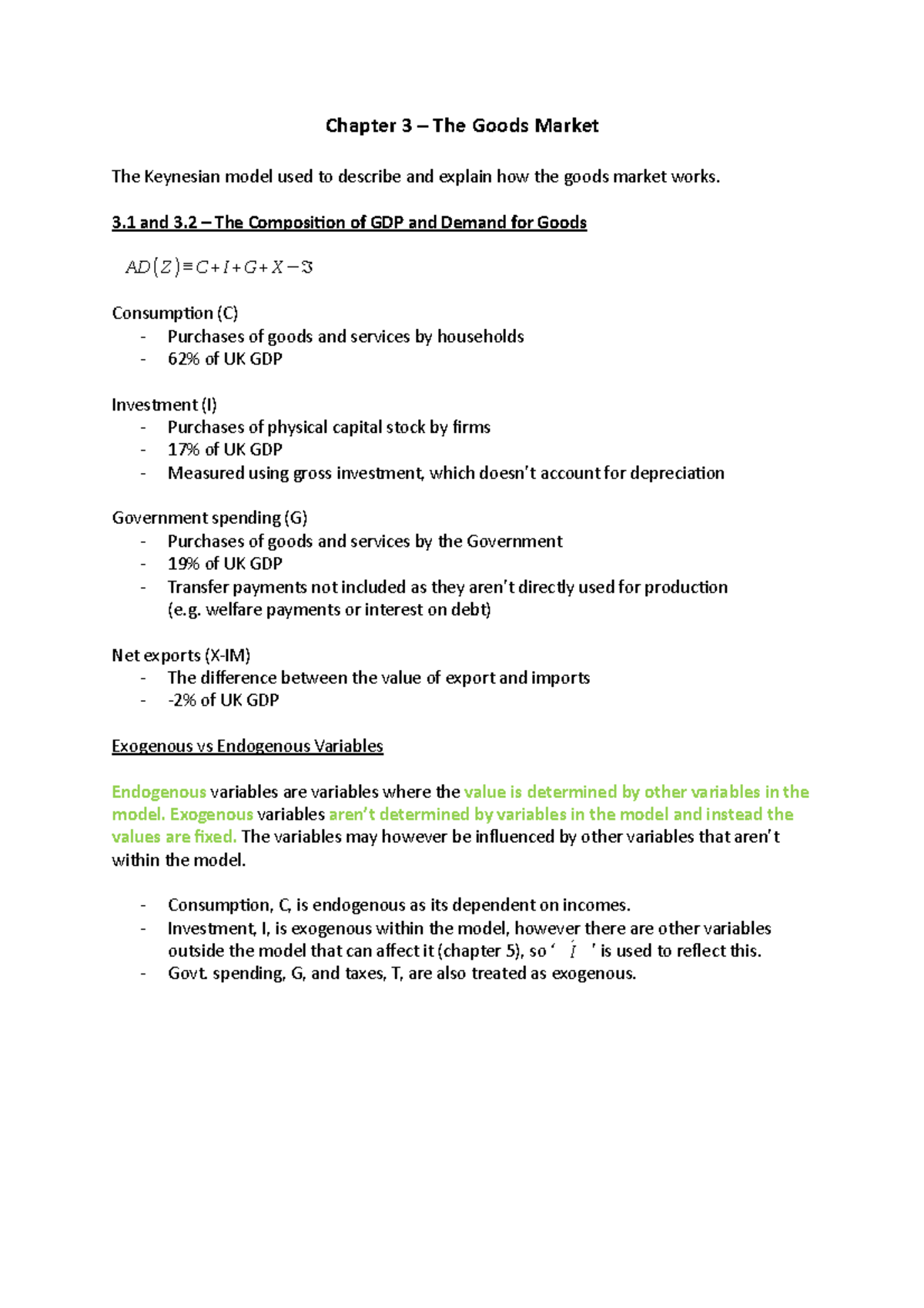 Chapter 3 - The Goods Market: Analyzing GDP, Consumption, and Equilibrium Output - Document Preview