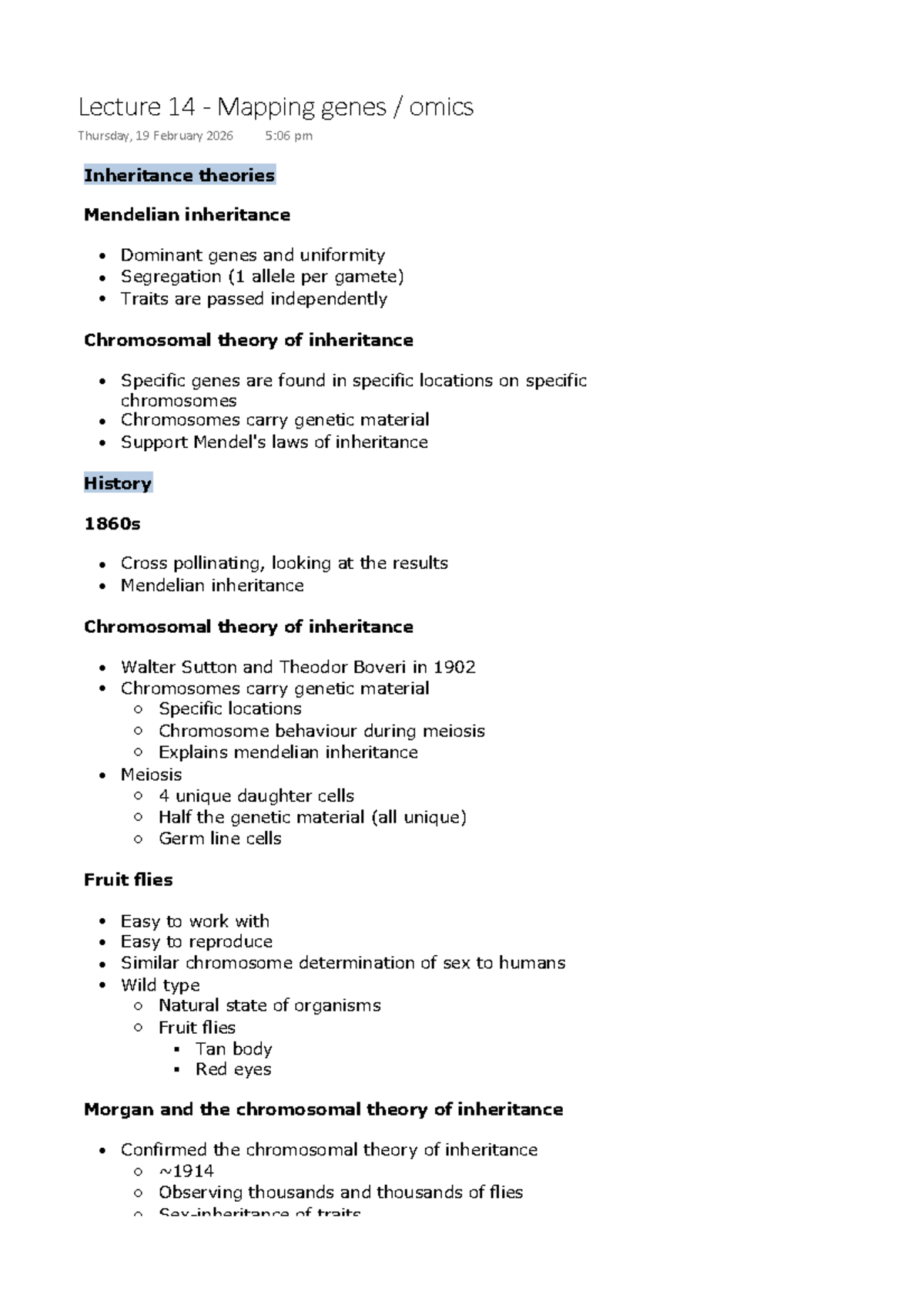 Lecture 14 - Inheritance Theories and Chromosomal Mapping - Studocu