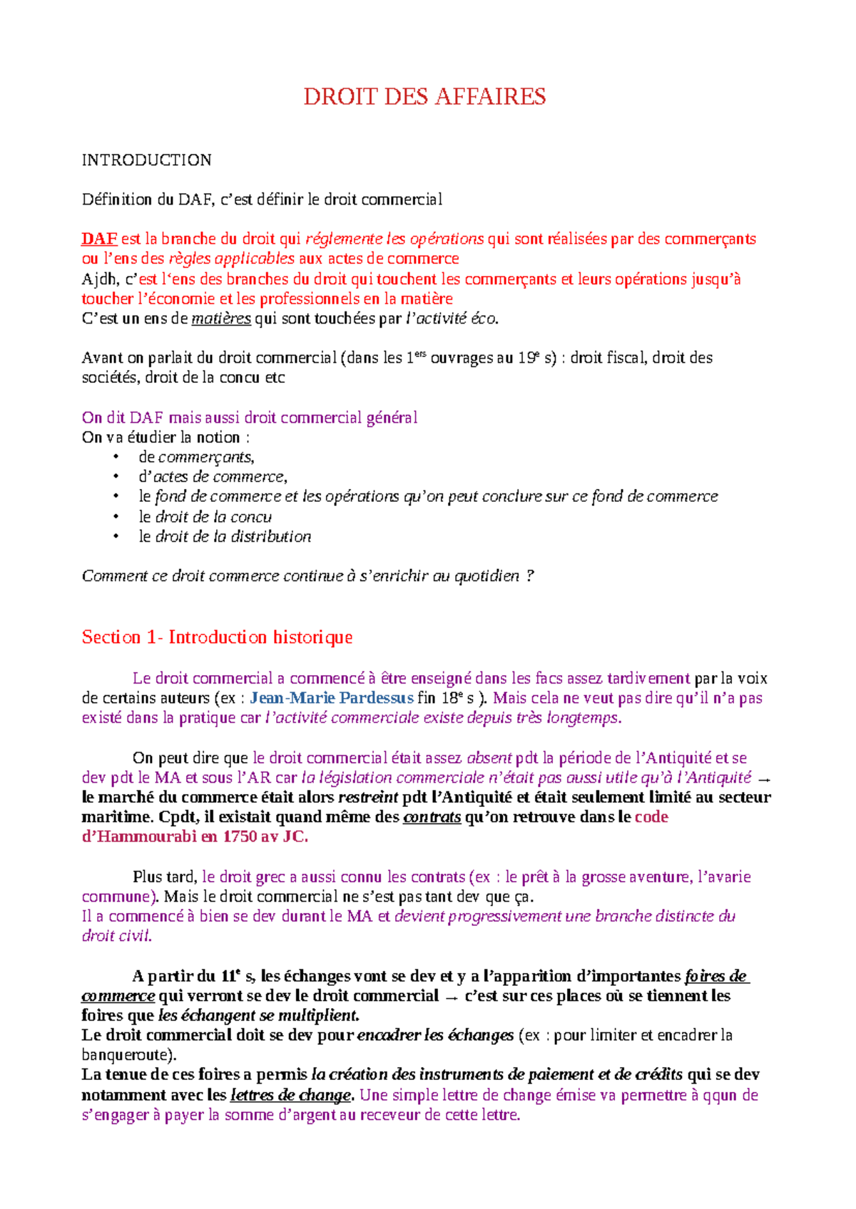 CM DAF - CM L2 S1 : Introduction au Droit des Affaires et Histoire ...