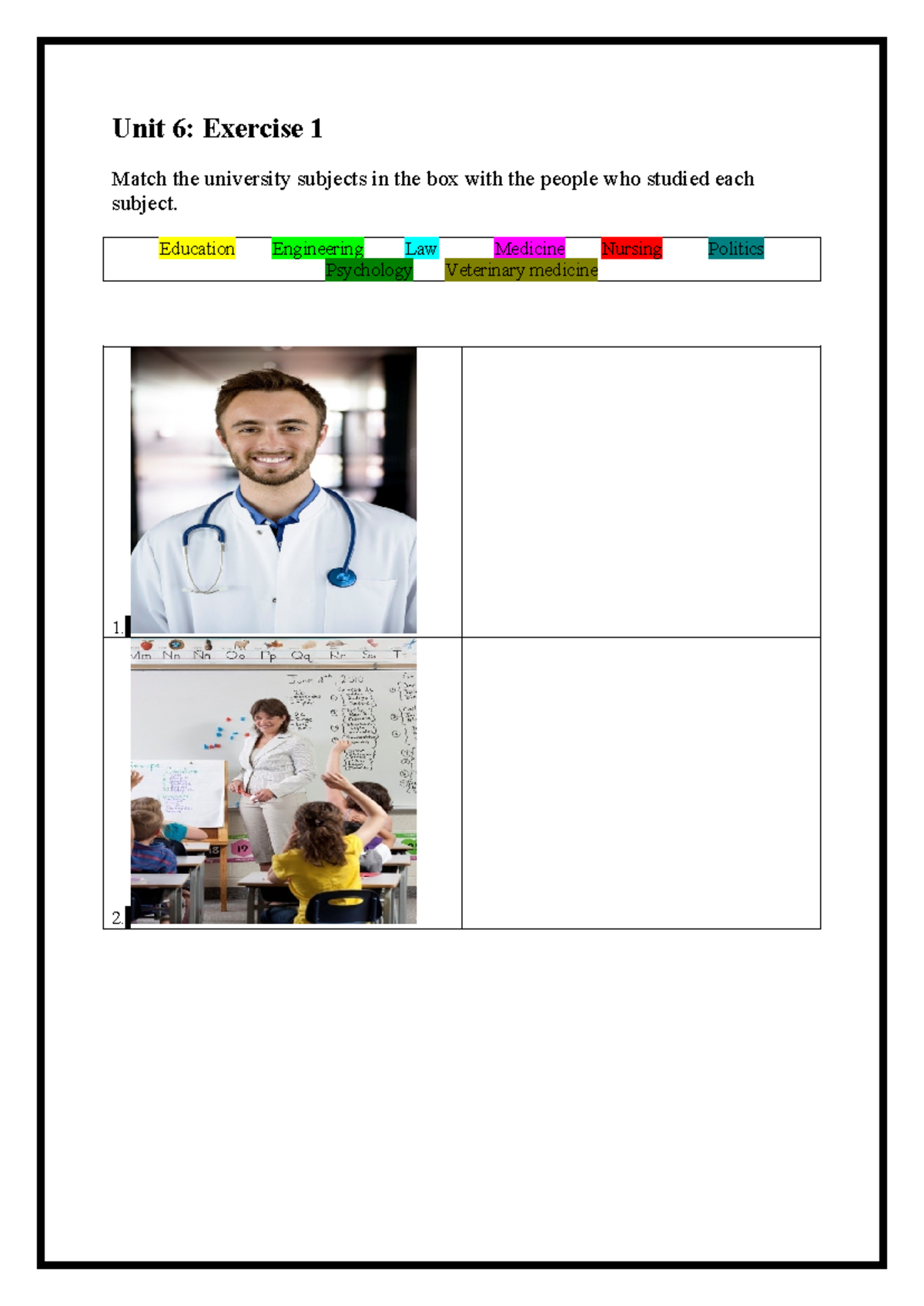 Unit 6 - Writing - on tapp - Unit 6: Exercise 1 Match the university ...