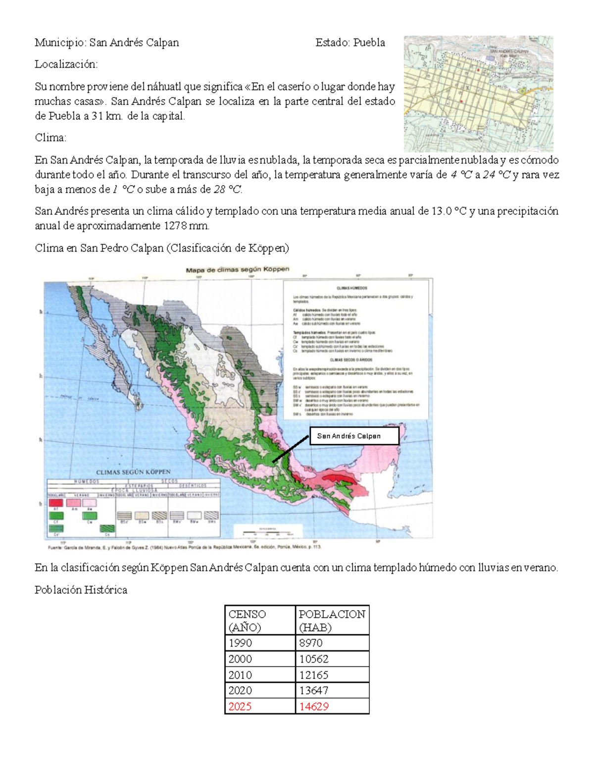 Población y Clima en San Andrés Calpan, Puebla: Estudio Demográfico ...
