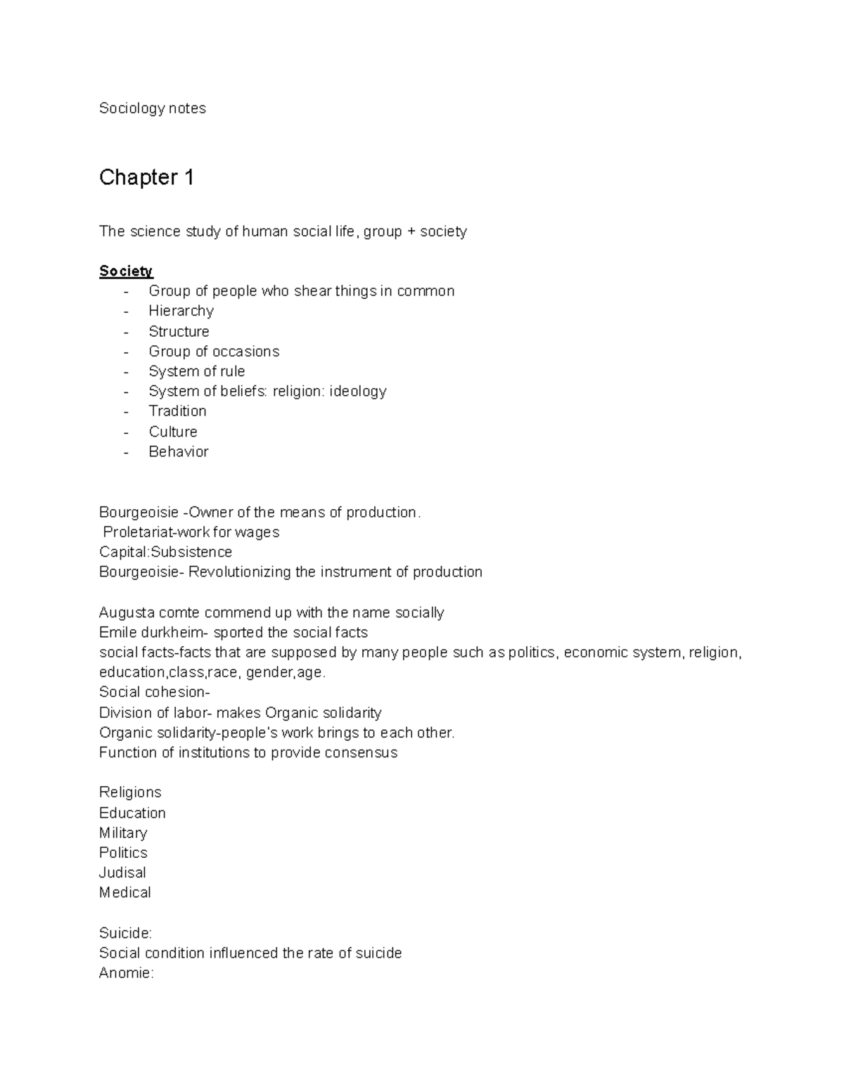 Sociology Course Notes: Key Theories and Concepts Overview - Sociology ...