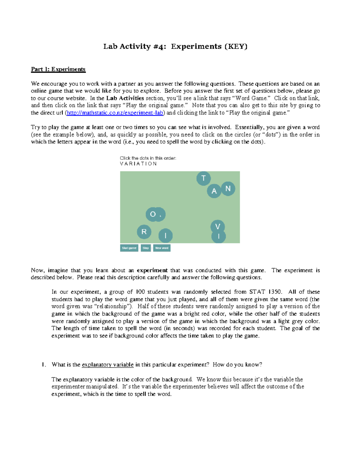 Lab4 Experiments KEY - Answers and Analysis of Experiment Design - Studocu