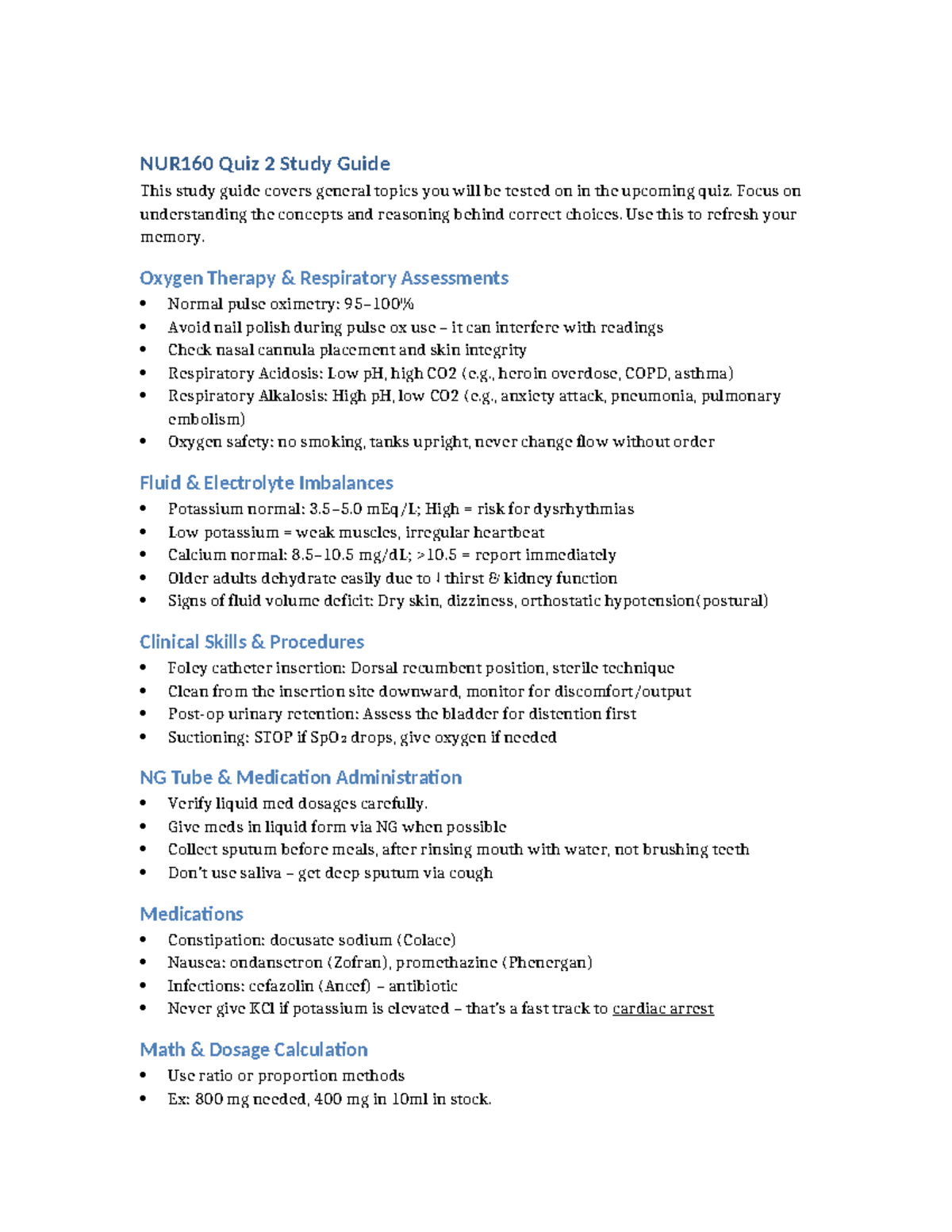 NUR160 Quiz 2 Study Guide: Key Concepts and Clinical Skills Review ...