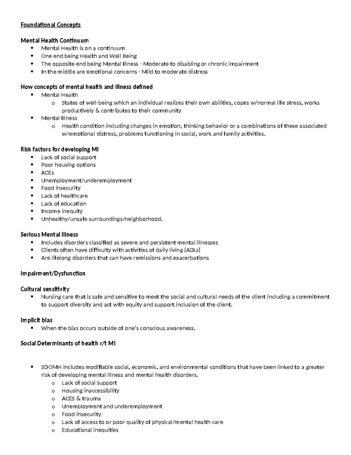 Exam 1 Study Guide - exam #1 - Foundational Concepts Mental Health ...
