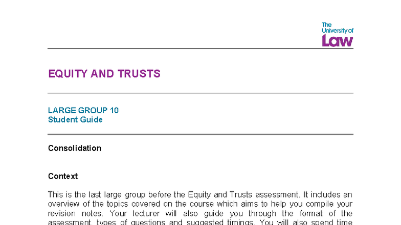 EQUITY AND TRUSTS (EQT 2526) LG10 Student Guide for Final Exam Prep ...