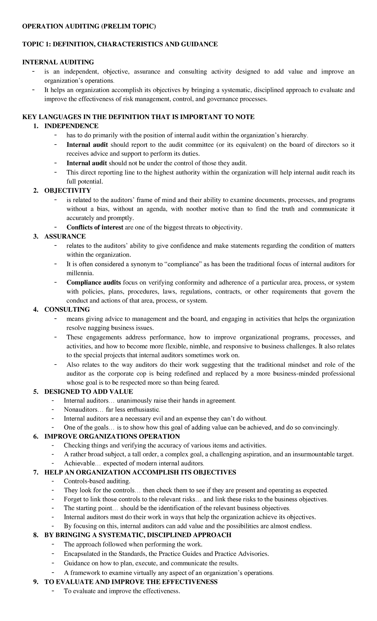 Operation Auditing (PRELIM TOPIC) - Key Concepts & Definitions - Studocu