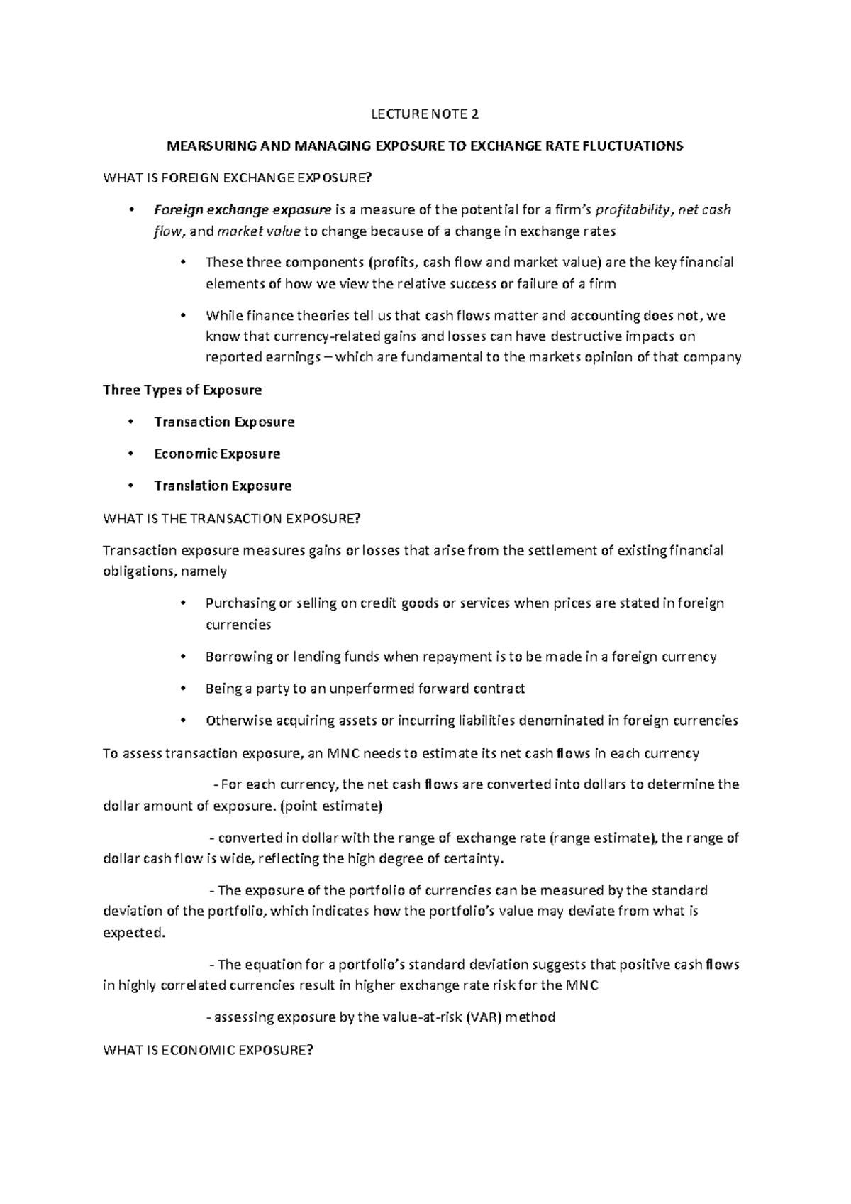 LECTURE NOTE 2 - MEASURING FOREIGN EXCHANGE EXPOSURE - Studocu