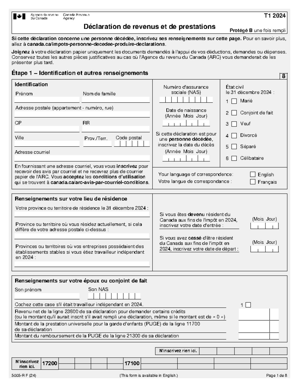 T1 2024 Déclaration de revenus et de prestations - Formulaire complet ...