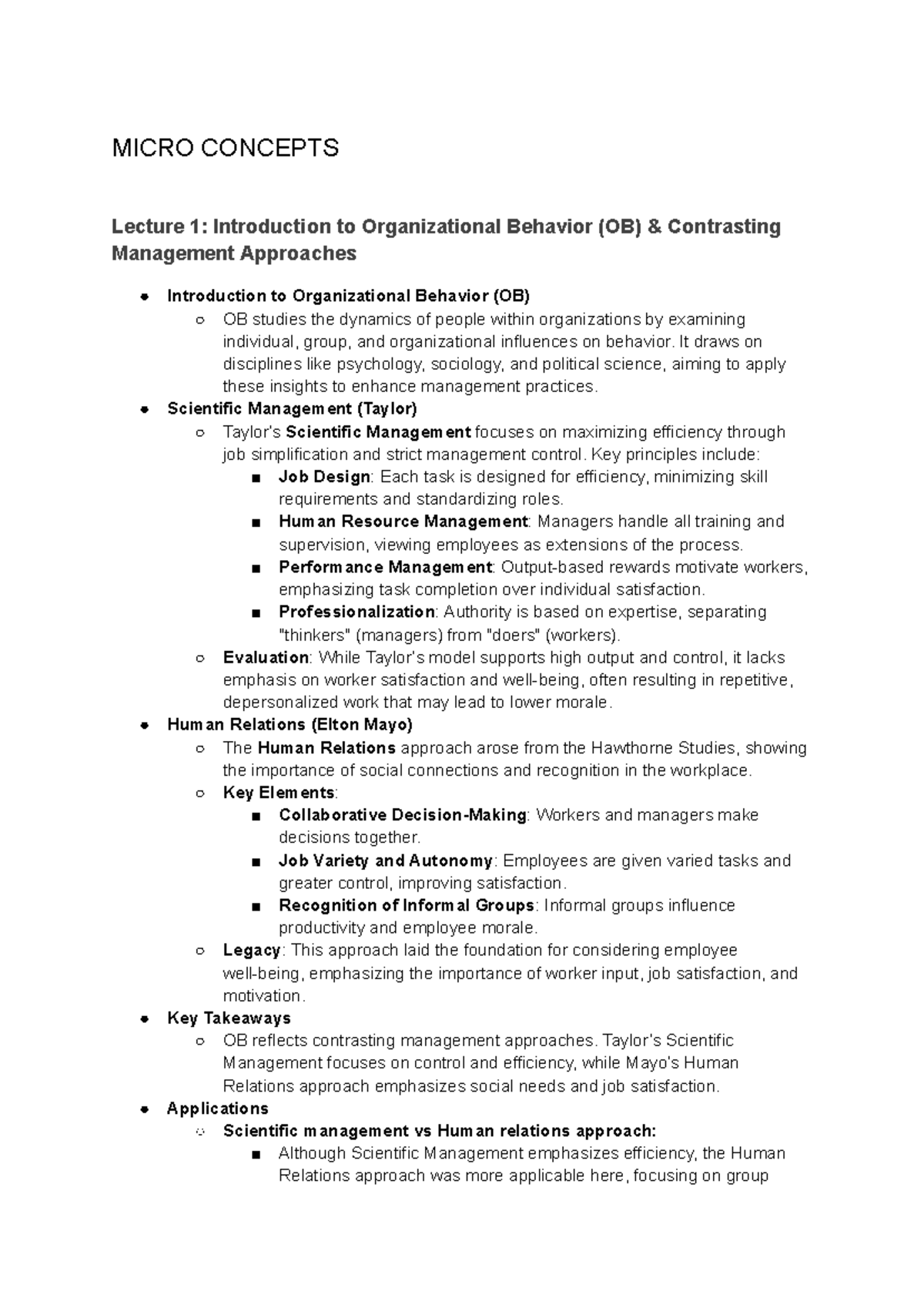 OB 101: Final Exam Notes on Organizational Behavior Concepts and ...