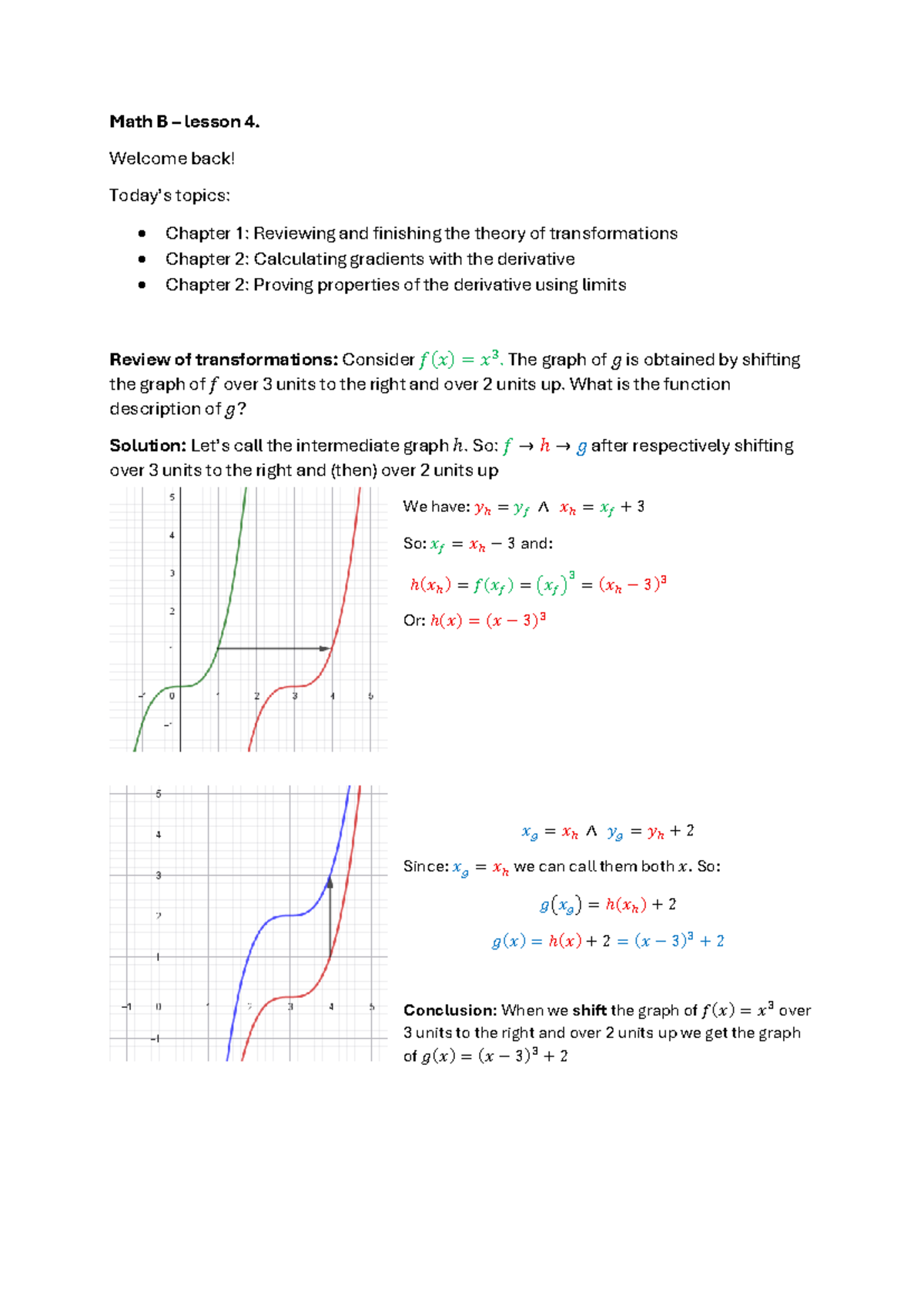 Math B Lesson 4: Transformations and Derivatives Overview - Studeersnel