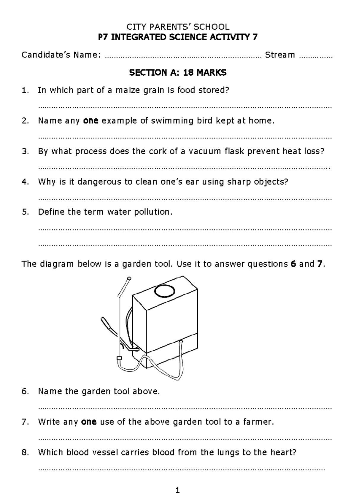 P7 Integrated Science Activity 7 - Questions and Answers - Studocu