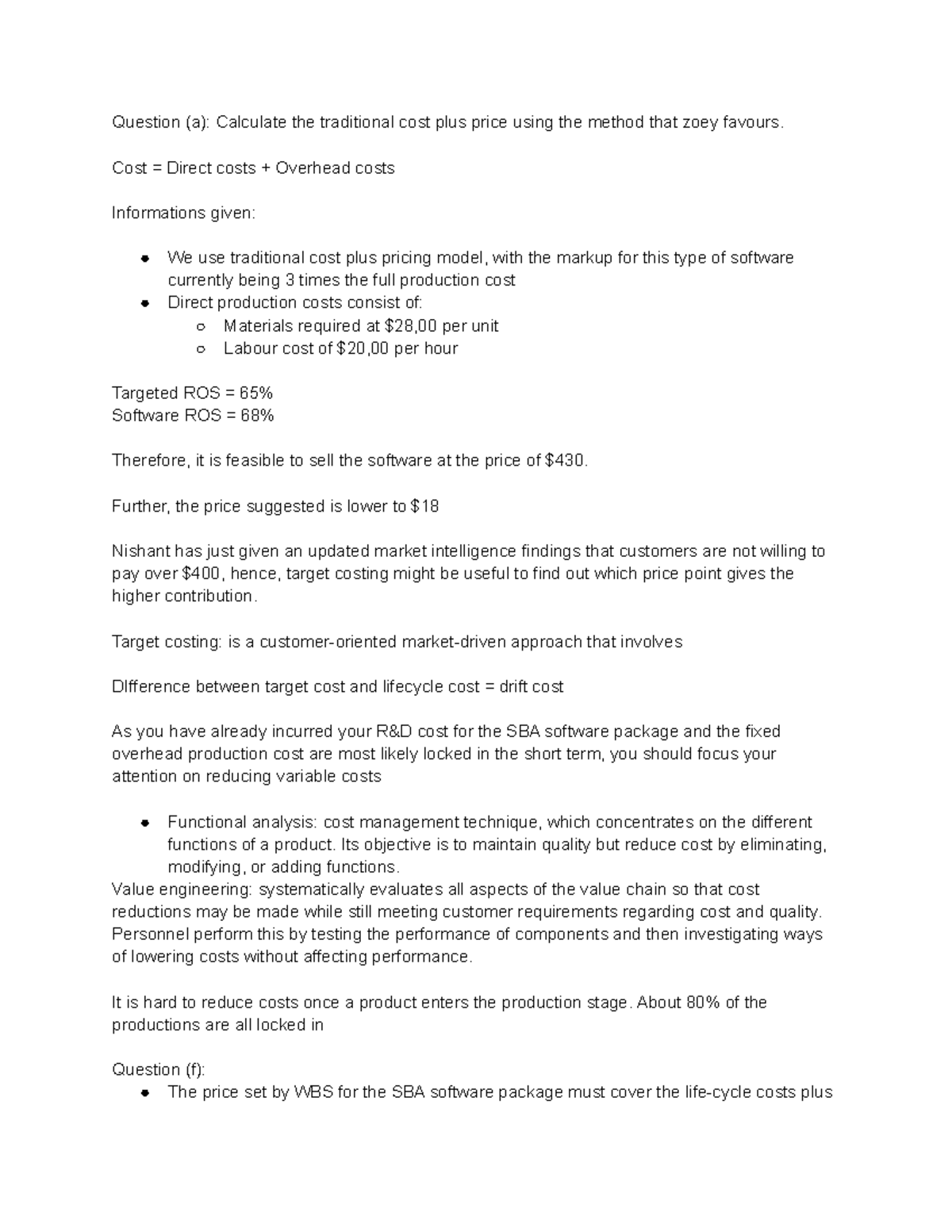 ACCY 302 Tutorial 2 - Costing and Pricing Strategies for WBS Software ...