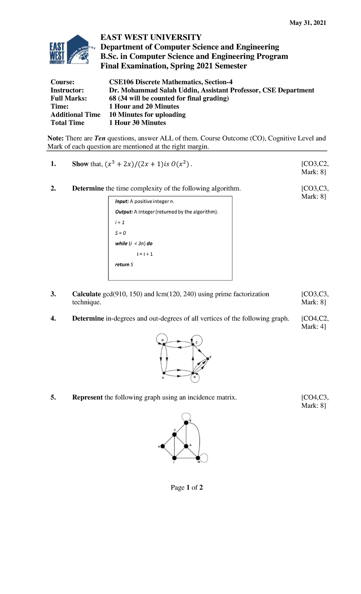CSE106 Final Exam Study Material - Spring 2021 - Studocu