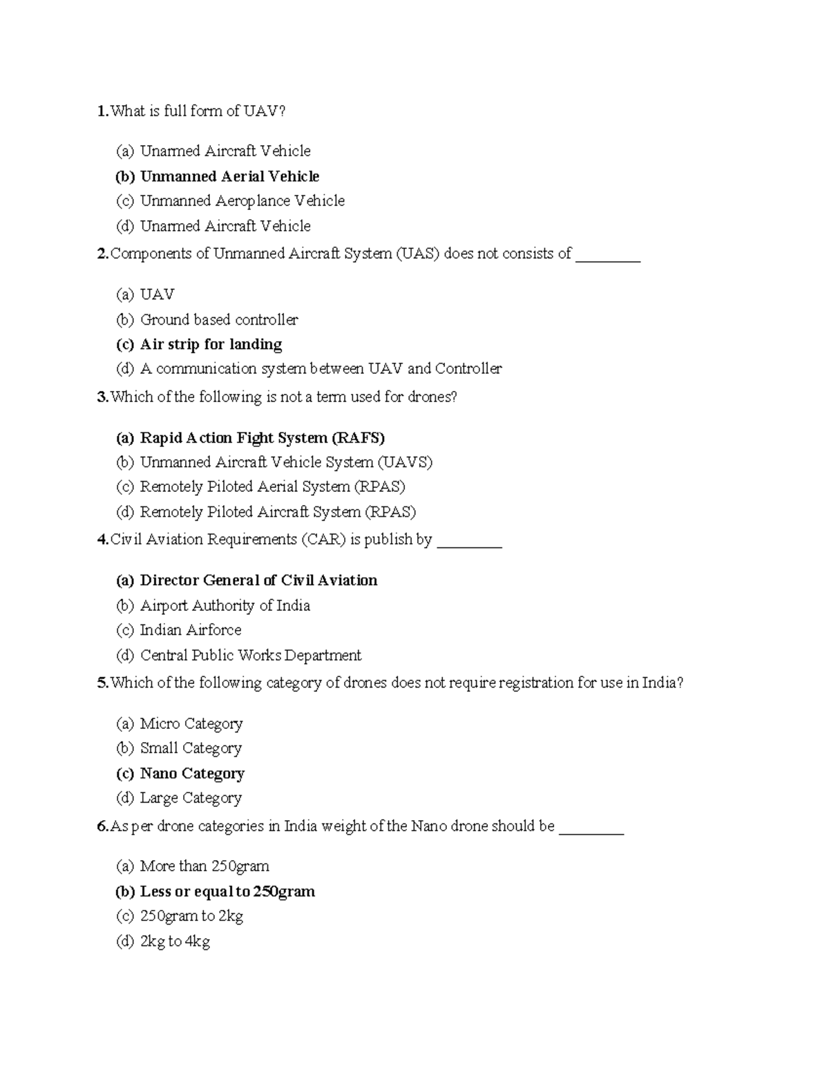 Drone MCQ Quiz Questions and Answers for UAV Studies - Studocu
