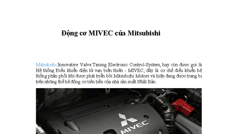 Động cơ MIVEC của Mitsubishi: Công nghệ và Hiệu suất - Studocu