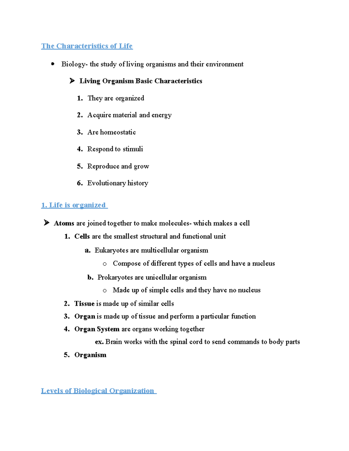 Characteristics of Life - CHAPTER 1 Overview and Key Concepts - Studocu