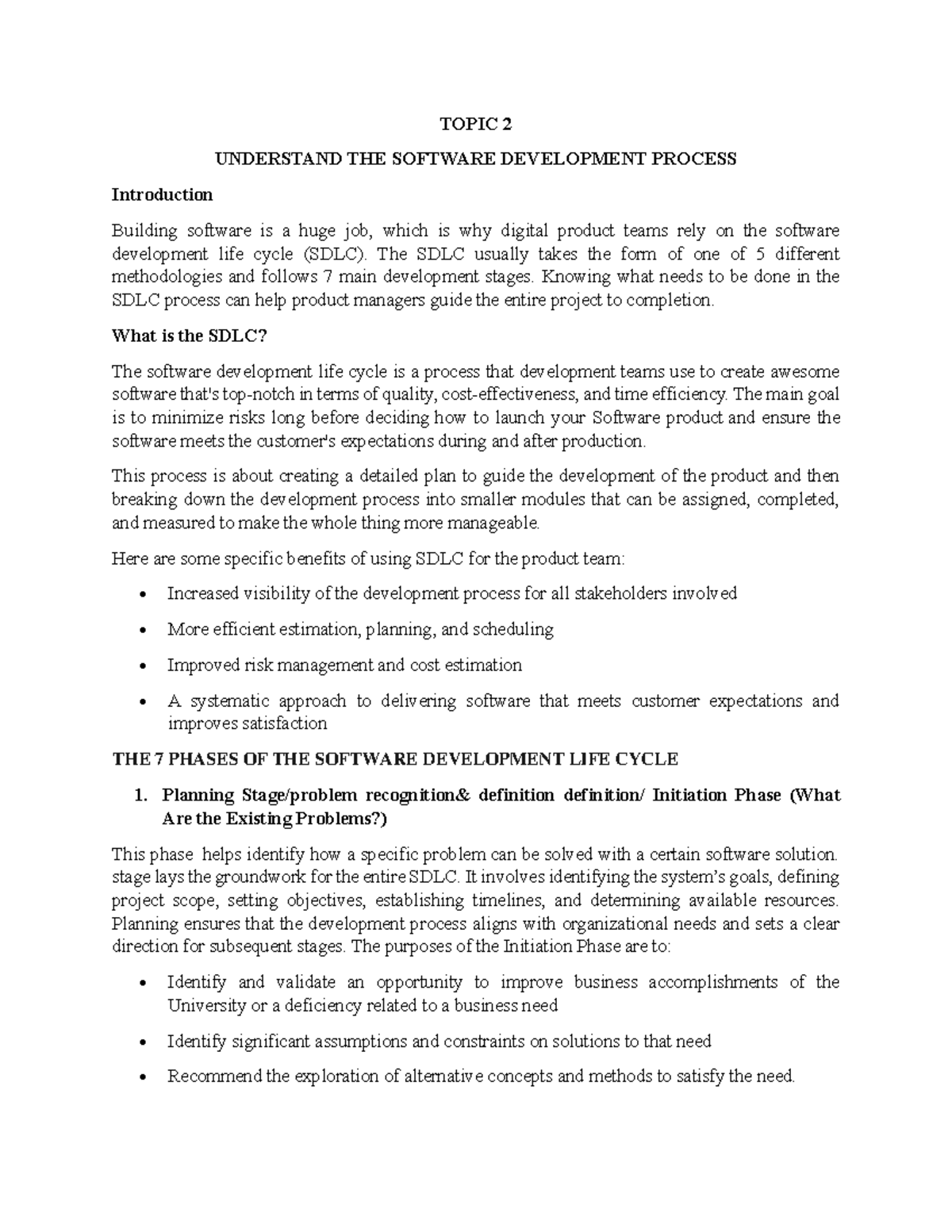 Understanding the Software Development Life Cycle (SDLC) Process - Studocu